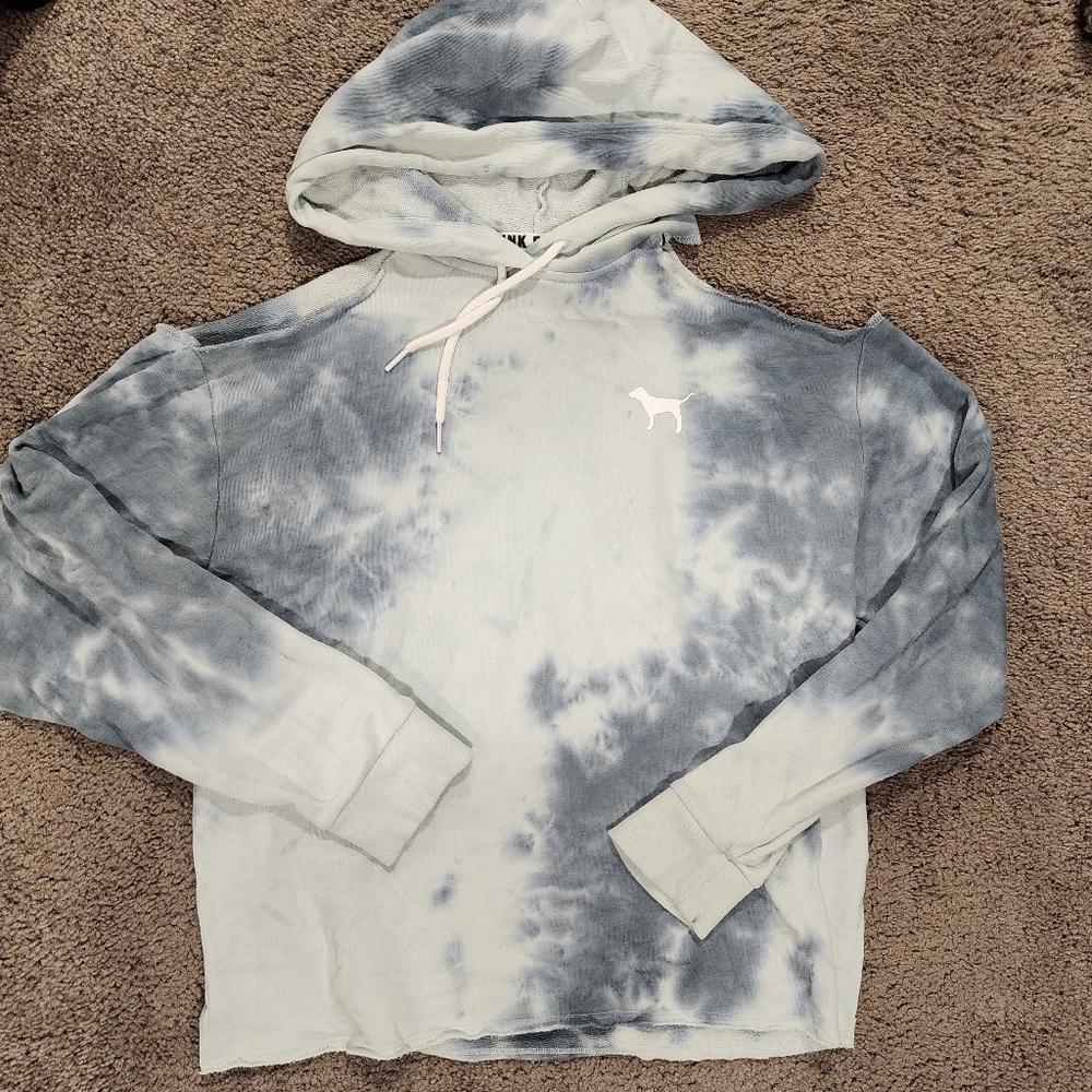 Victoria's Secret PINK Cold Shoulder Pullover Hoodie Tie DYE Womens Medium
